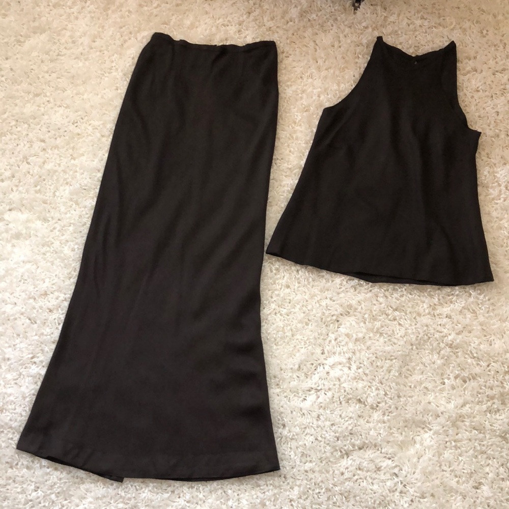 Brown 2 piece halter maxi skirt set